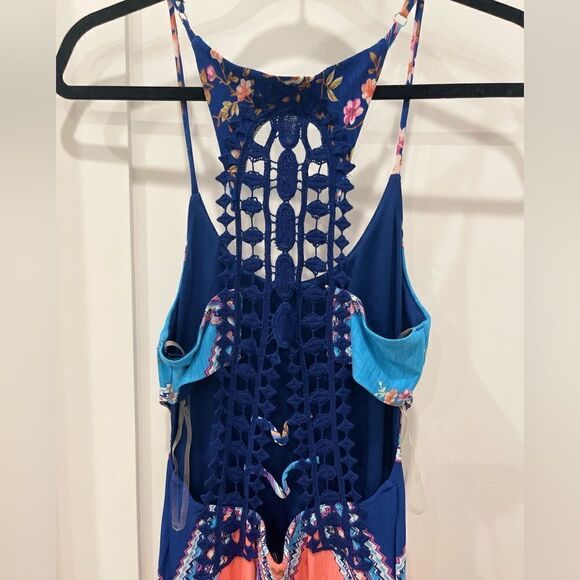 NEW Blue and Neon Sleeveless Floral Maxi Dress with Crochet Back.Size S - Picture 11 of 17